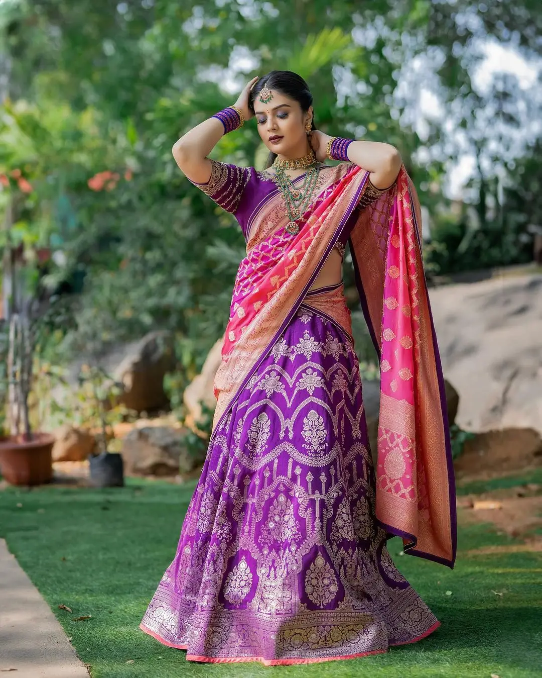 ETV Actress Sreemukhi in Violet Lehenga Choli